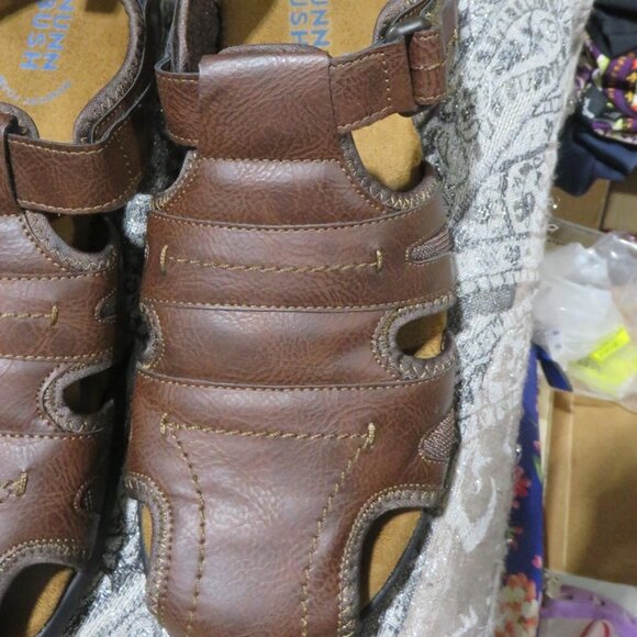 Nunn Bush Brown Leather Rio Grande Fisherman Toe Velcro closure Sandals Sz 13 M - Picture 5 of 15